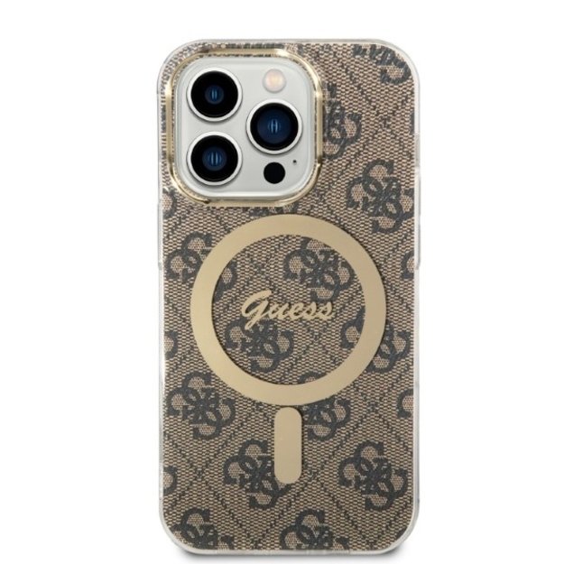 Set Guess GUBPP14LH4EACSW Case+ Charger iPhone 14 Pro 6.1  brown/brown hard case 4G Print MagSafe 2