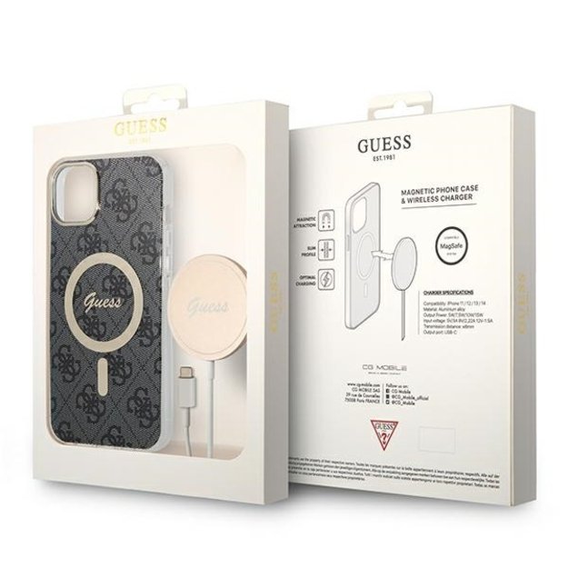 Set Guess GUBPP14SH4EACSK Case+ Charger iPhone 14 6.1  black/black hard case 4G Print MagSafe 9