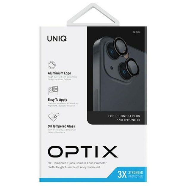Uniq Optix Glass Aluminum Camera Lens Protector for iPhone 14 / 14 Plus Camera Lens with Applicator - Black 2