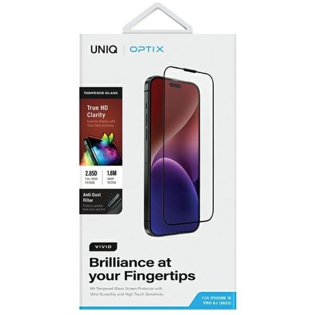 Uniq Optix Vivid glass for iPhone 15 Pro with applicator 5