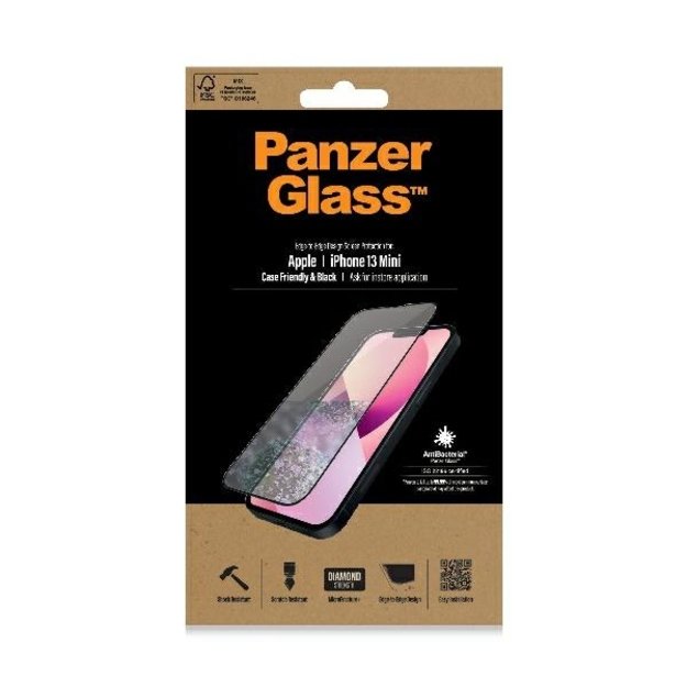 PanzerGlass E2E Microfracture antibacterial glass for iPhone 13 mini - with black frame 1