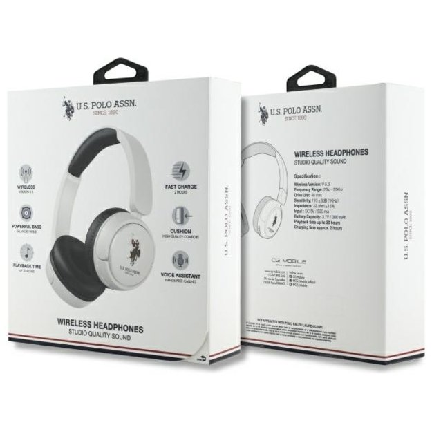 US Polo Bluetooth Headphones USHPV6PUNH White DH Color Logo 3