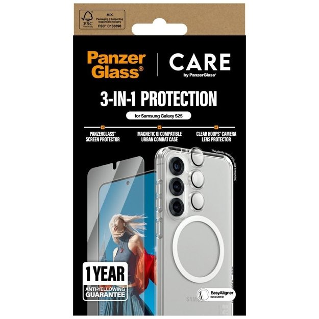 CARE by PanzerGlass Flagship 3in1 Case + Glass + Lens Protective Kit for Samsung Galaxy S25 3