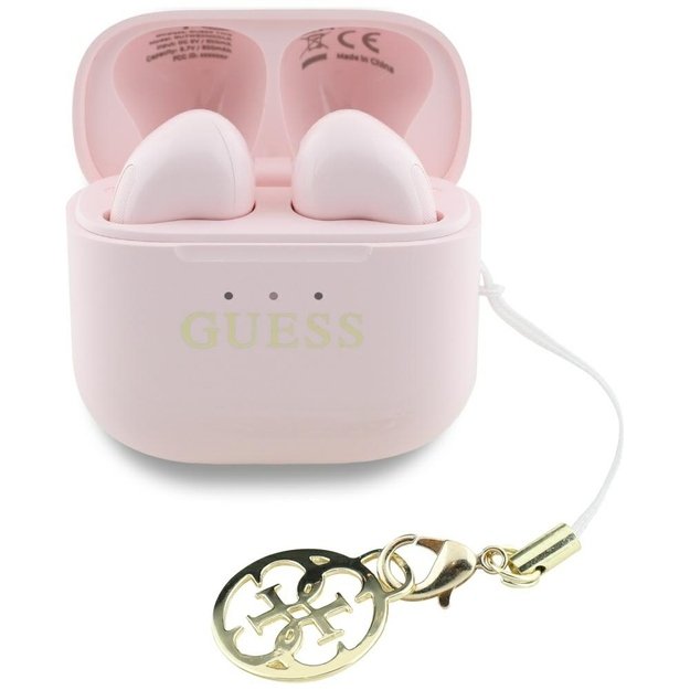 TWS Guess Glossy Effect Printed Classic Logo &amp  Charm Headphones - Pink