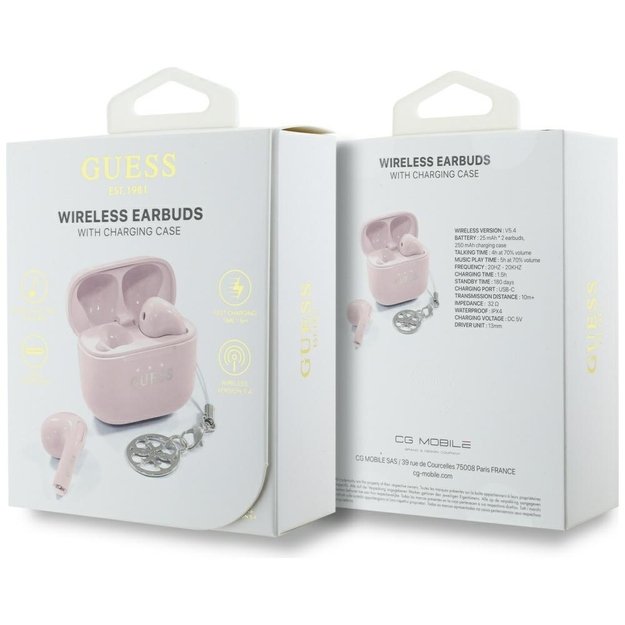 TWS Guess Glossy Effect Printed Classic Logo &amp  Charm Headphones - Pink 5