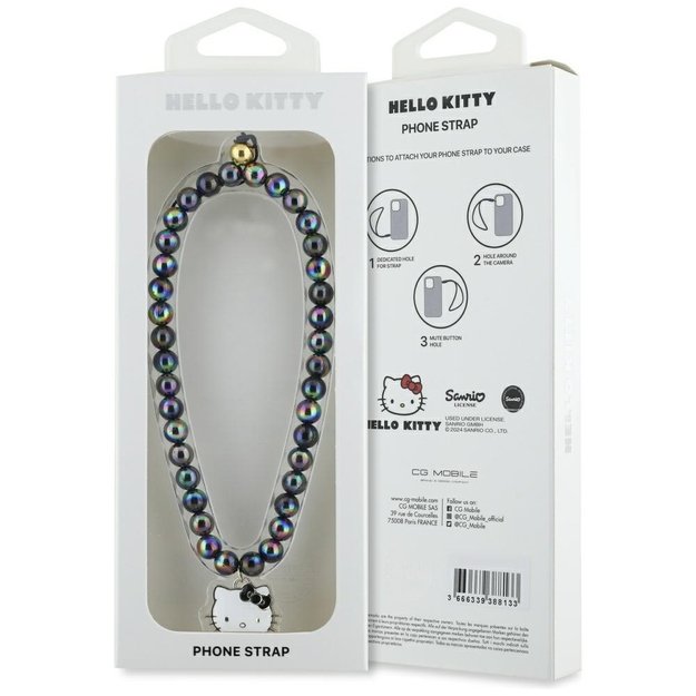 Hello Kitty Pearls Kitty Head Phone Charm - Black 3