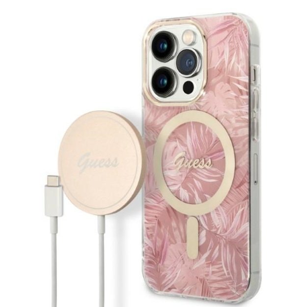 Guess MagSafe case + charger set for iPhone 14 Pro 6.1&quot  - pink