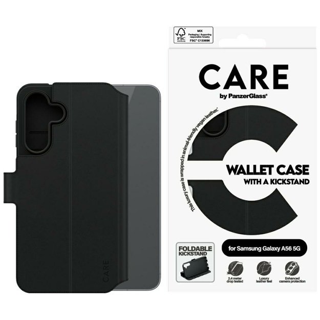 CARE by PanzerGlass Feature Wallet Kickstand Case for Samsung Galaxy A56 5G - Black