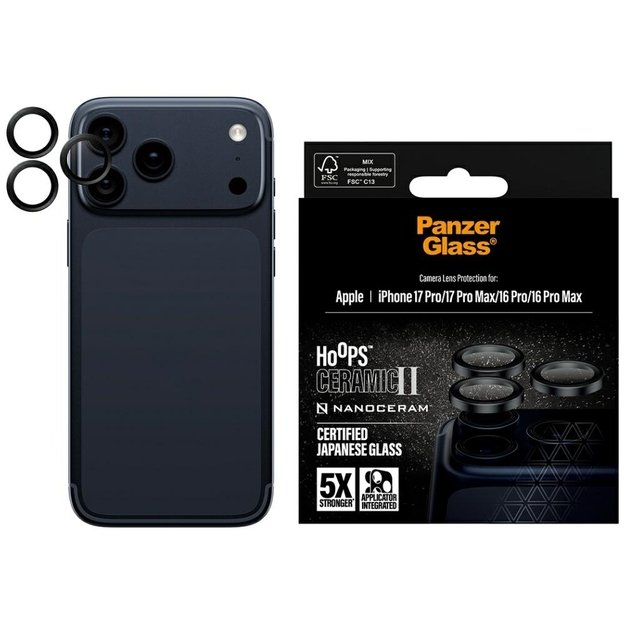PanzerGlass Hoops Ceramic II Camera Lens Glass for iPhone 17 Pro / 17 Pro Max / 16 Pro / 16 Pro Max - Black