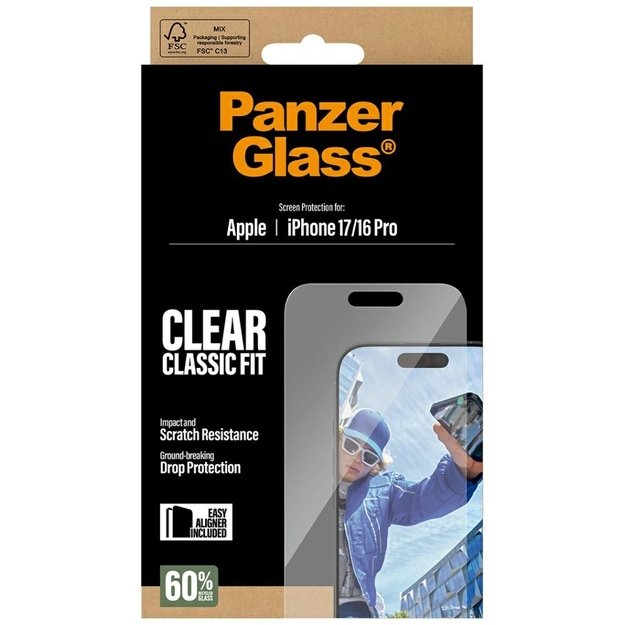 PanzerGlass Classic Fit EasyAligner Tempered Glass for iPhone 17 / 16 Pro 4