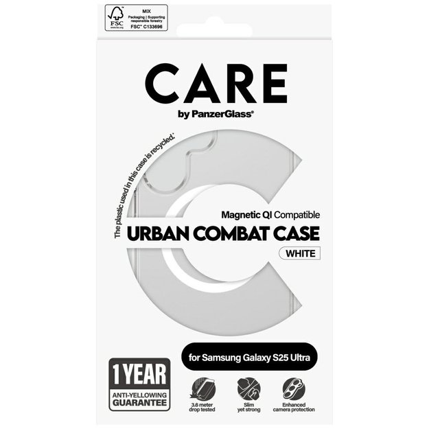 CARE by PanzerGlass Flagship Urban Combat White QI Case for Samsung Galaxy S25 Ultra - Transparent 3