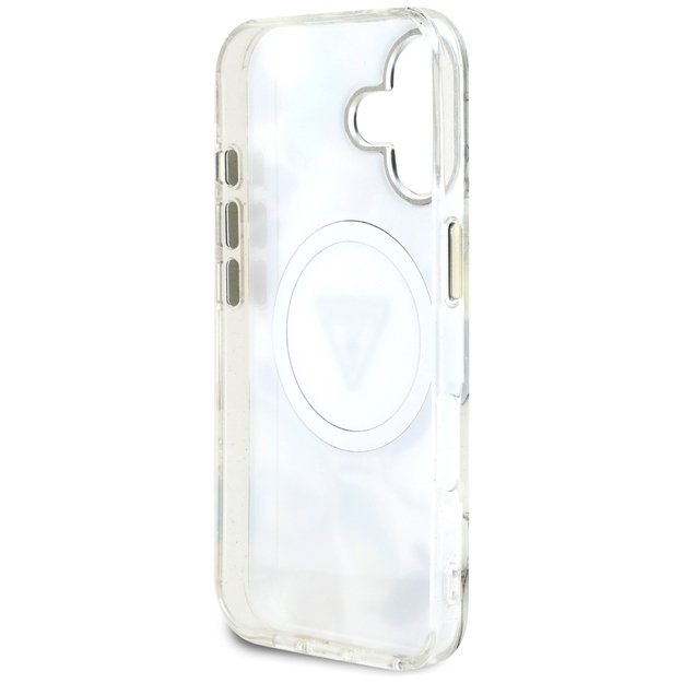 Guess Glitter Flowers Triangle Buttons MagSafe case for iPhone 16 white 6