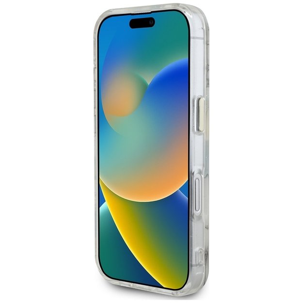 Guess Glitter Flowers Triangle Buttons MagSafe case for iPhone 16 white 4