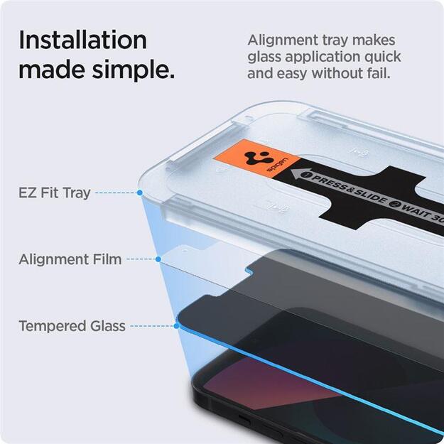 Spigen Glas.tR EZ Fit Privacy Tempered Glass for iPhone 13 / 13 Pro / 14 / 16e - 2 pcs. 8