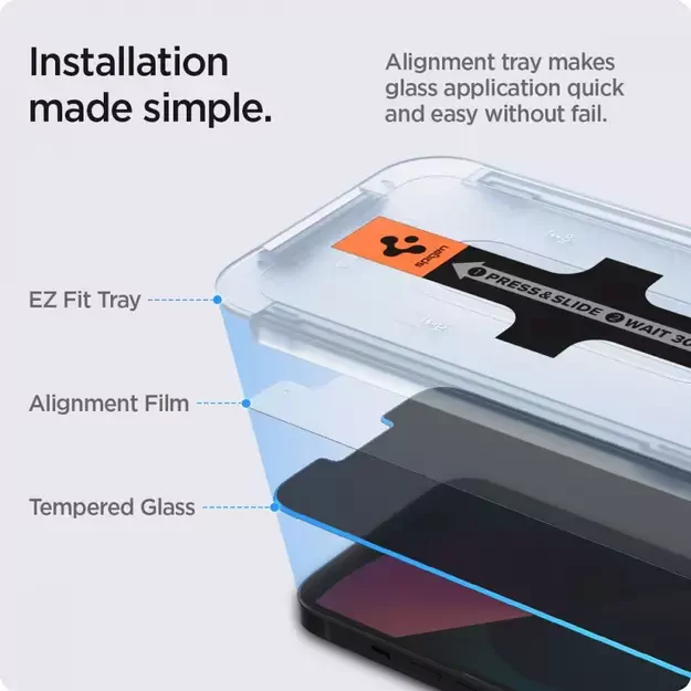 Spigen Glas.tR EZ Fit Privacy Tempered Glass for iPhone 13 / 13 Pro / 14 / 16e - 2 pcs. 22