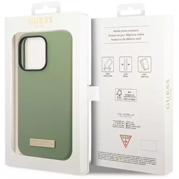 Guess Silicone Logo Plate MagSafe case for iPhone 14 Pro Max - green 14