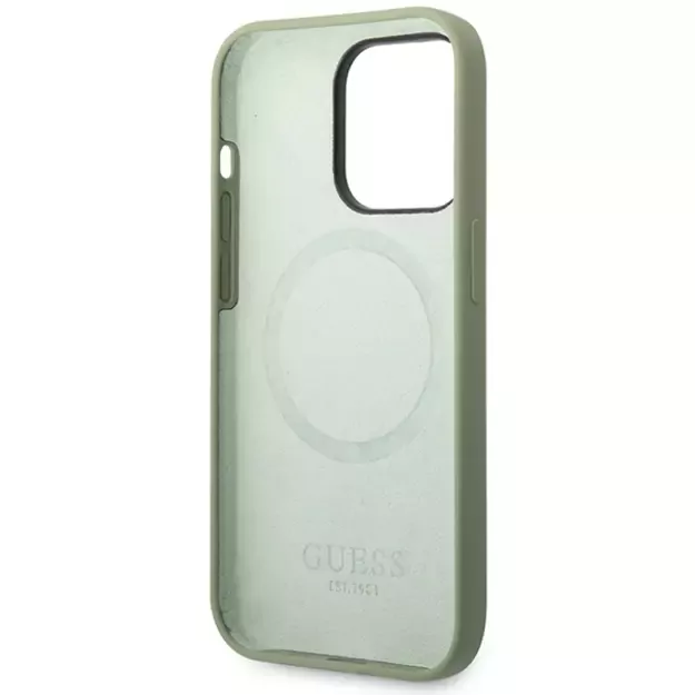 Guess Silicone Logo Plate MagSafe case for iPhone 14 Pro Max - green 8