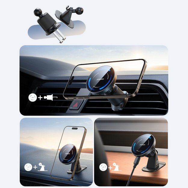Joyroom JR-ZS502 MagSafe Compatible Car Holder with Wireless Charger for Air Vent/Dashboard - Black 1