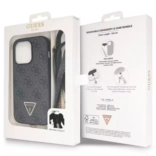 Guess GUHCP14LP4TDSCPK case for iPhone 14 Pro - black Crossbody 4G Metal Logo 15
