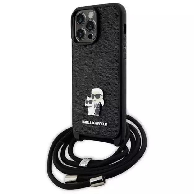 Karl Lagerfeld KLHCP14XSAKCPSK case for iPhone 14 Pro Max 6.7  hardcase - black Crossbody Saffiano Metal Pin Karl&Choupette