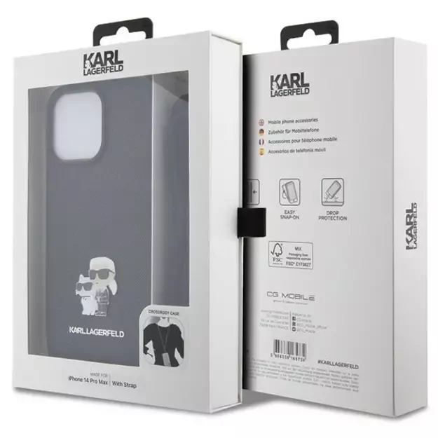 Karl Lagerfeld KLHCP14XSAKCPSK case for iPhone 14 Pro Max 6.7  hardcase - black Crossbody Saffiano Metal Pin Karl&Choupette 12
