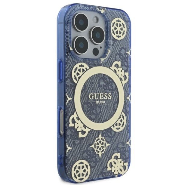 Guess GUHMP16XH4PYEEB iPhone 16 Pro Max 6.9&quot  blue/blue hardcase IML Peony On 4G Background MagSafe 3