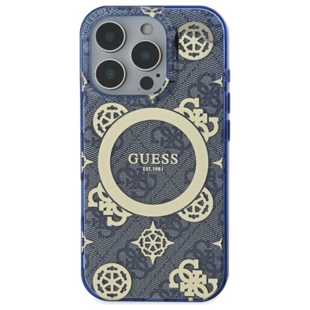 Guess GUHMP16XH4PYEEB iPhone 16 Pro Max 6.9&quot  blue/blue hardcase IML Peony On 4G Background MagSafe 2