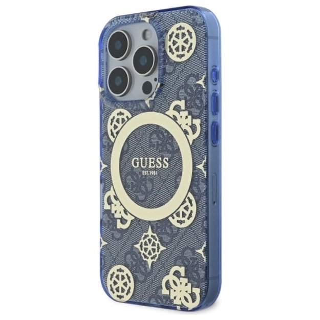Guess GUHMP16XH4PYEEB iPhone 16 Pro Max 6.9&quot  blue/blue hardcase IML Peony On 4G Background MagSafe 1