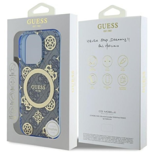 Guess GUHMP16XH4PYEEB iPhone 16 Pro Max 6.9&quot  blue/blue hardcase IML Peony On 4G Background MagSafe 7