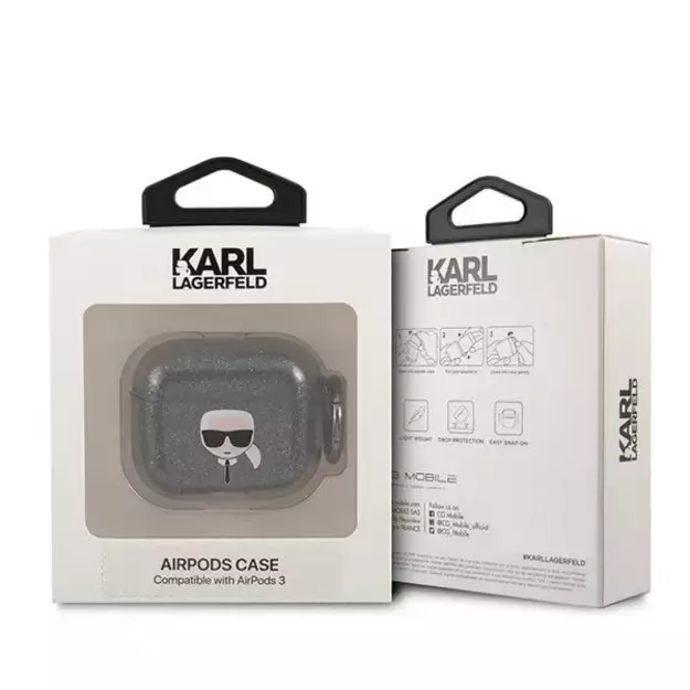 Karl Lagerfeld KLA3UKHGK AirPods 3 cover czarny/black Glitter Karl`s Head 4