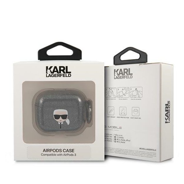 Karl Lagerfeld KLA3UKHGK AirPods 3 cover czarny/black Glitter Karl`s Head 2