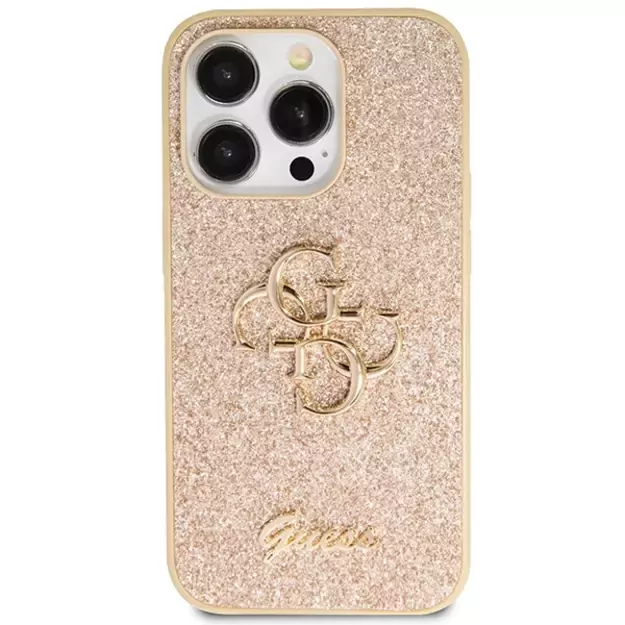 Guess GUHCP14LHG4SGD case for iPhone 14 Pro - gold Glitter Script Big 4G 9
