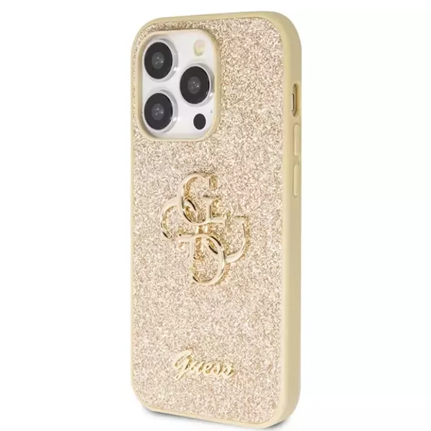Guess GUHCP14LHG4SGD case for iPhone 14 Pro - gold Glitter Script Big 4G 8