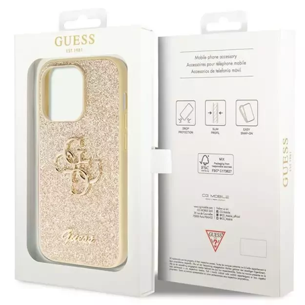 Guess GUHCP14LHG4SGD case for iPhone 14 Pro - gold Glitter Script Big 4G 14