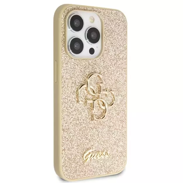 Guess GUHCP14LHG4SGD case for iPhone 14 Pro - gold Glitter Script Big 4G 10