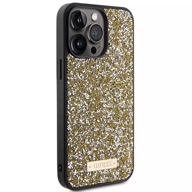 Guess Rhinestone Metal Logo case for iPhone 15 Pro - yellow 3
