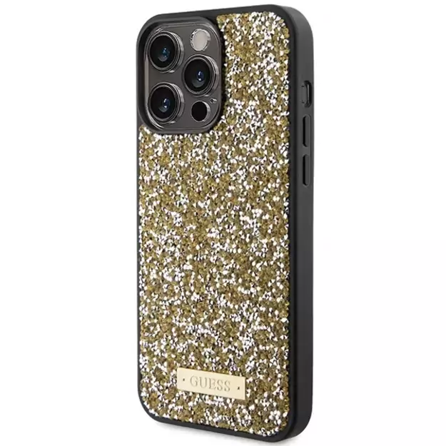 Guess Rhinestone Metal Logo case for iPhone 15 Pro - yellow 1