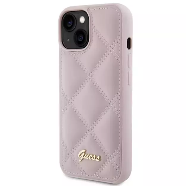 Guess Quilted Metal Logo case for iPhone 15 - pink 1