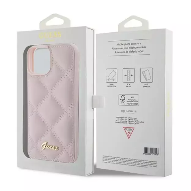Guess Quilted Metal Logo case for iPhone 15 - pink 7