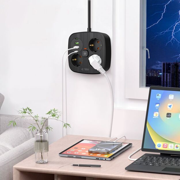 Tech-Protect PCS3X4 power strip, 3 sockets, 2xUSB-A, 2xUSB-C 200 cm - black 4