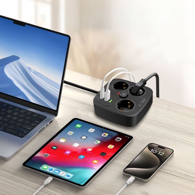 Tech-Protect PCS3X4 power strip, 3 sockets, 2xUSB-A, 2xUSB-C 200 cm - black 3