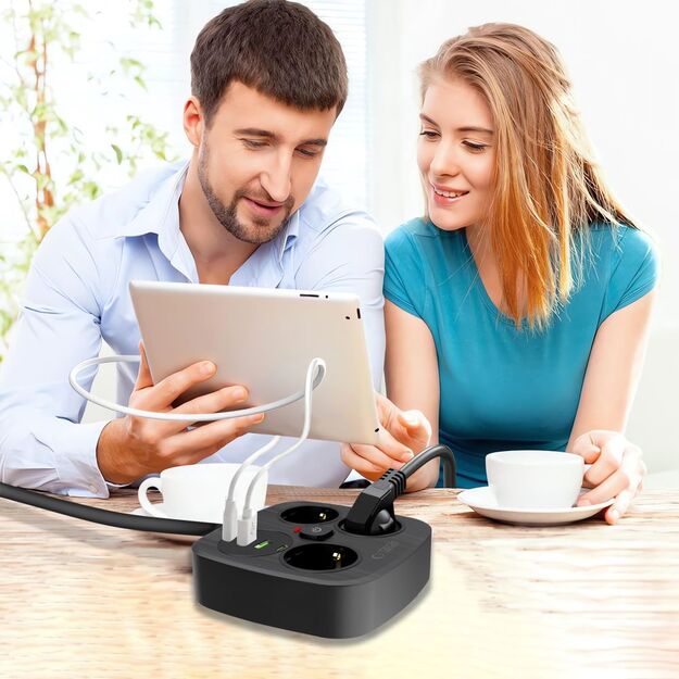 Tech-Protect PCS3X4 power strip, 3 sockets, 2xUSB-A, 2xUSB-C 200 cm - black 5