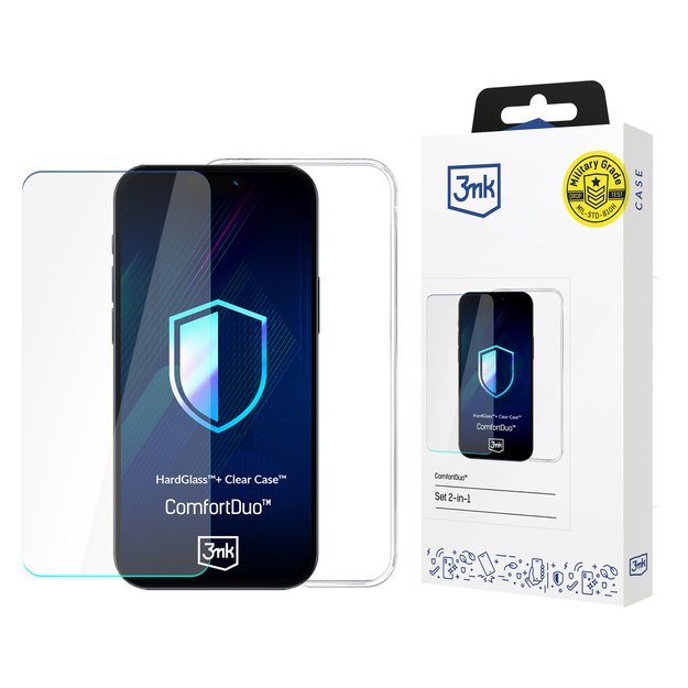 3mk ComfortDuo Clear protective set case + glass for iPhone 16E - transparent