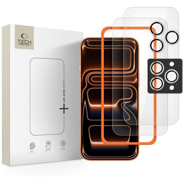 Tech-Protect Easy Set+ 3-pack tempered glass for iPhone 16 Pro / 17 Pro - transparent 8