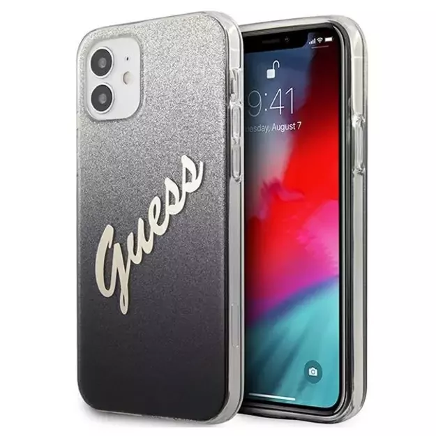 Guess GUHCP12SPCUGLSBK iPhone 12 mini 5.4&quot  black/black hardcase Glitter Gradient Script