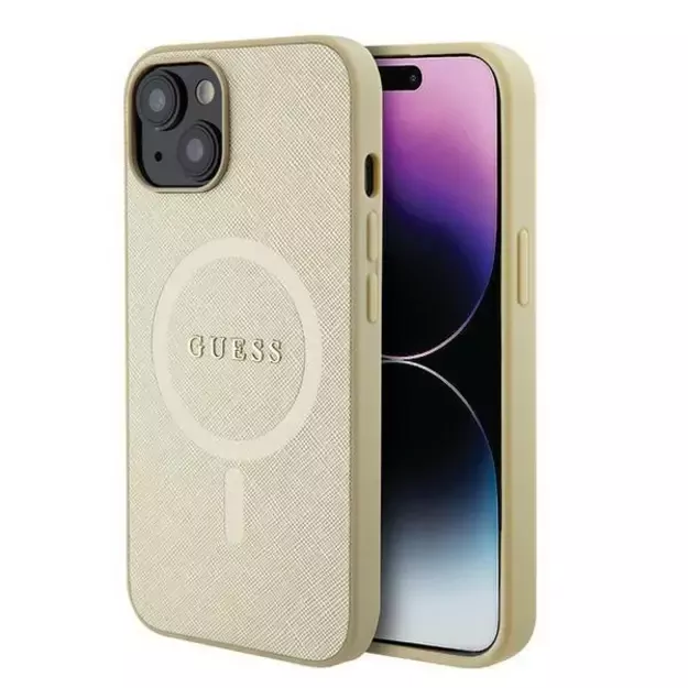 Guess GUHMP15MPSAHMCB iPhone 15 Plus 6.7&quot  gold/gold hardcase Saffiano MagSafe