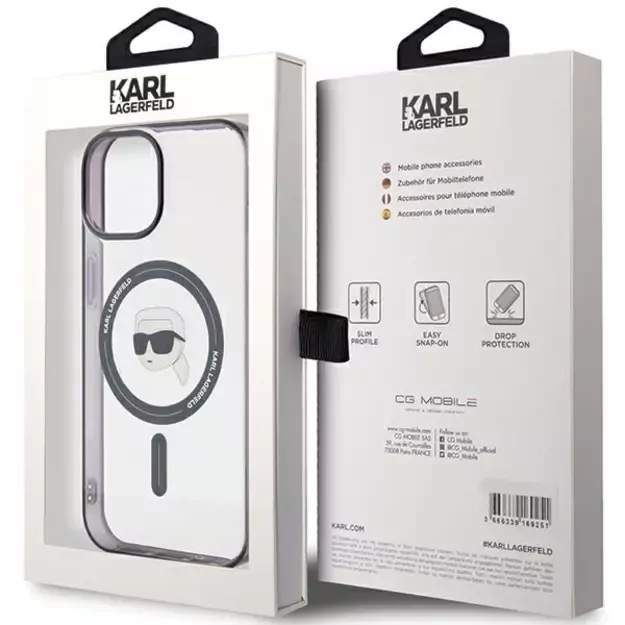 Karl Lagerfeld KLHMP15SHKHNOTK iPhone 15 6.1  transparent hardcase IML Karl`s Head MagSafe 8