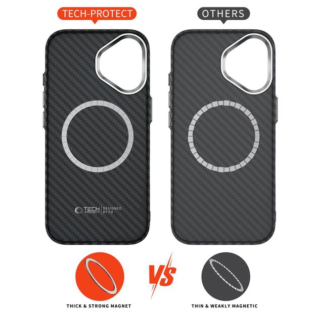 Tech-Protect Ion Carbon MagSafe case for iPhone 17 - black and silver 4