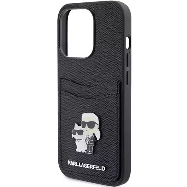 Karl Lagerfeld Saffiano Cardslot Karl&amp Choupette Metal Pin case for iPhone 15 Pro - black 6