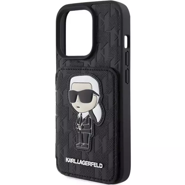 Karl Lagerfeld Saffiano Cardslots and Stand Monogram Ikonik Patch case for iPhone 15 Pro Max - black 5